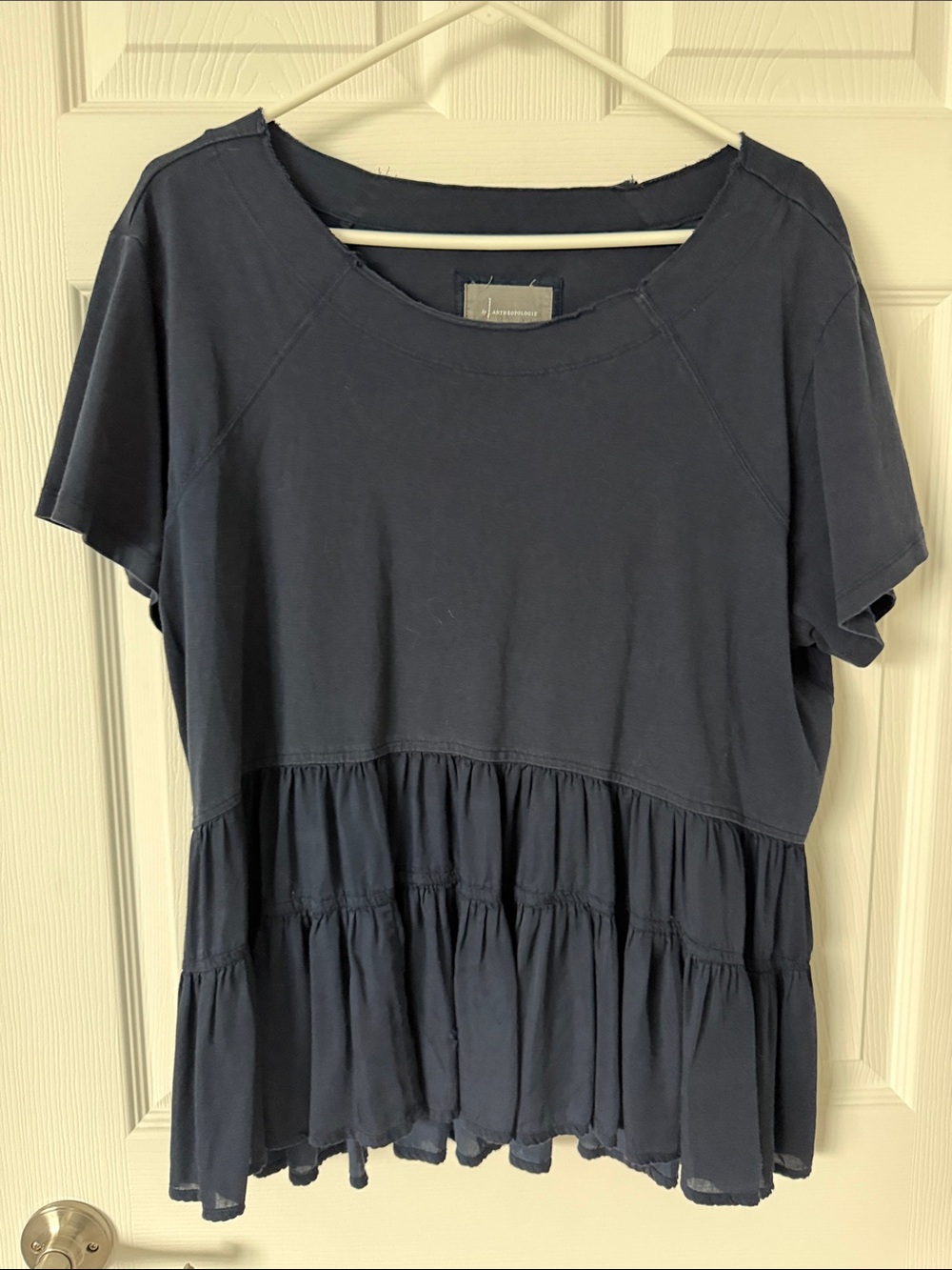 Casual Navy Short-Sleeve Peplum Top
